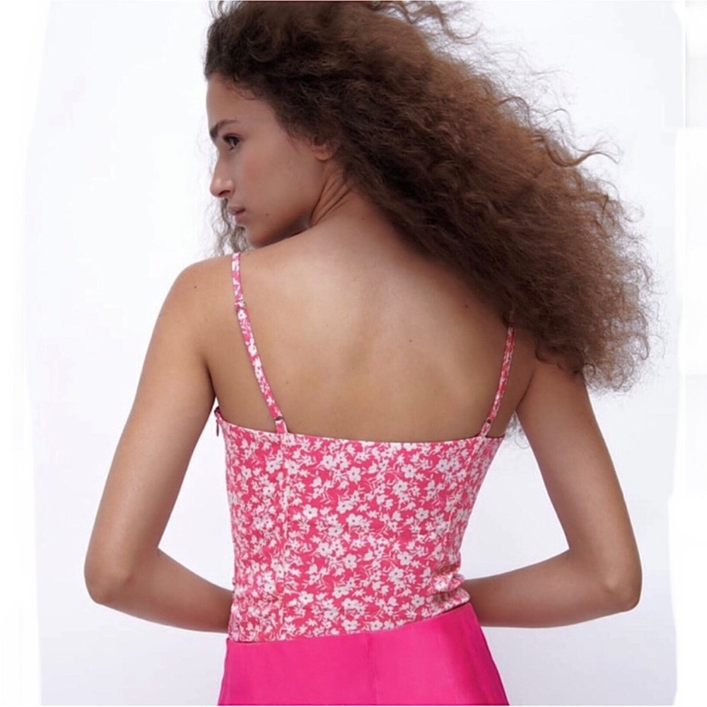 Zara Printed‎ Corset Bodysuit in Pink White Size Small - Picture 2 of 8